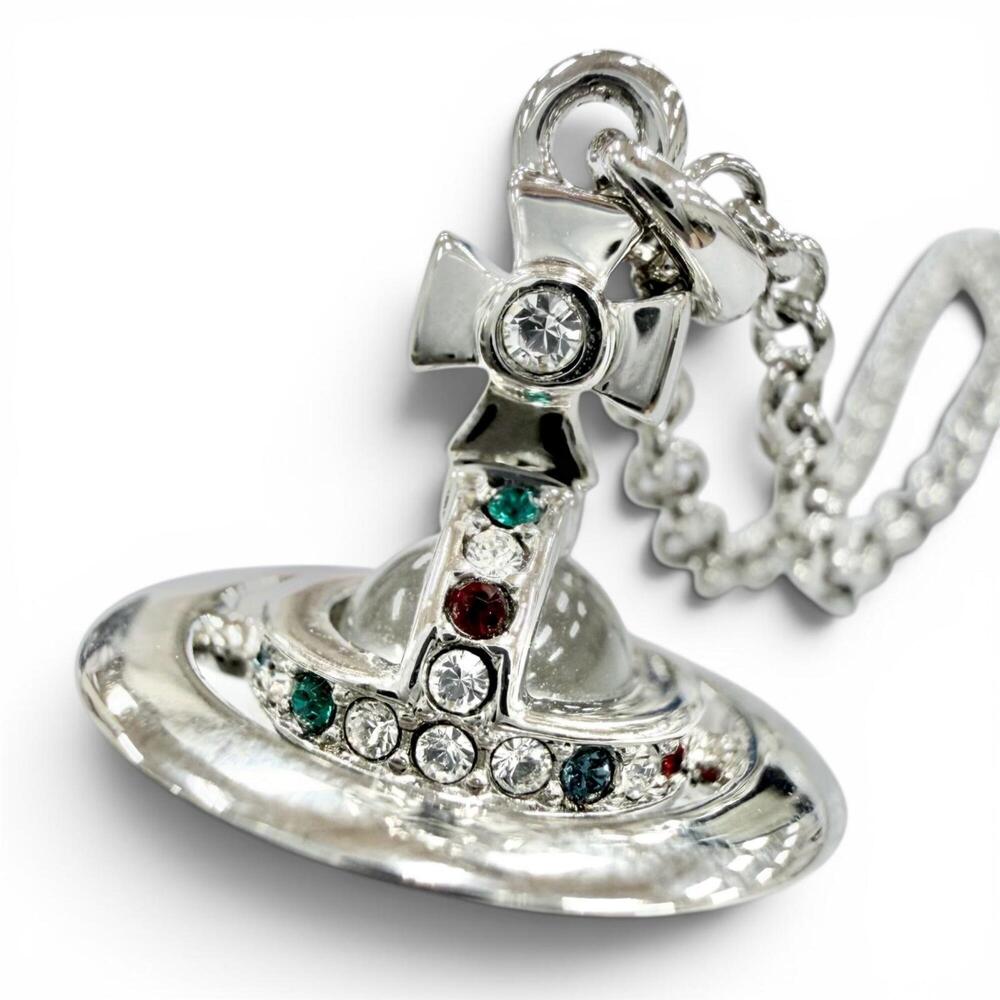 Vivienne Westwood Small Orb Necklace, Rhinestone Embellished Pendant, Silver,...